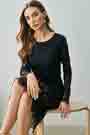Black Round Neckline Long Sleeves Lace Party Dress