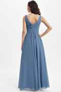 A‑Linien Chiffon‑Brautjungfernkleid mit V‑Ausschnitt, ärmellos und bodenlang für Hochzeiten
