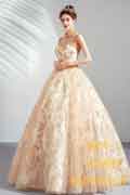 Gold High Neck Empire Embroidery Party Prom Gown