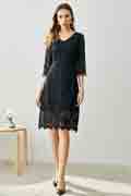 Robe de Soirée Courte Noire à Manches Appliques En Dentelle