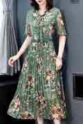 Green Floral Printed Holiday Maxi Summer Party Dress