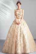 Gold High Neck Empire Embroidery Party Prom Gown