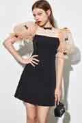 Fashion Puffy Tulle Sleeves with Bows Mini Cape Dress Black Dress