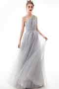 One Shoulder Tulle Crystal A-line Evening Prom Dress