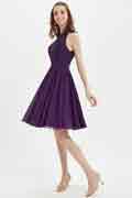 Lila Spitze Kurz Cocktail Brautjungfernkleid