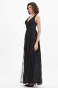 V-Schnit Schwarze Spitze Schlitz Ball Partykleid