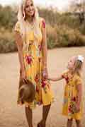 New Mommy and Me Boho Yellow Floral Summer Holiday Dress