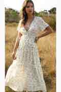 Women Summer Bohemian Floral Printed V Neck Beach Party Midi Dress