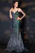 Spaghetti V-Cut Open Back Shiny Sequins Evening Dress