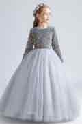 Grey Beads & Sequins Tulle Flowergirl Dresses