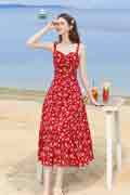 New Floral Print Summer Beach Dress Chiffon Party Gown