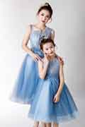 New Mother and Daughter Cocktail Dress Blue Tulle Skirt