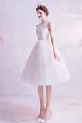 Weißes Kurzes Knielanges Tüll Cocktail Partykleid