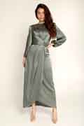 New Women's Elegant Empire Waist Long Sleeve Satin Maxi Dress