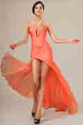 Best Selling Orange Chiffon Ruched bodice Evening Dress