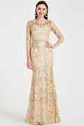 Robe de Soirée Or En Dentelle de Brodée