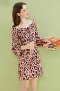 New Long Sleeves Leopard Mini Dress Summer Chiffon Dress