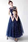 New Mommy and Me Matching Long Dress Tulle Navy Blue