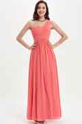 Eine Schulter Koralle Langes Brautjungfernkleid