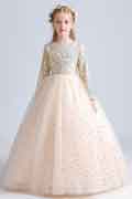Beige Perlen&Pailletten Hochzeit Blumenmädchen Kleid