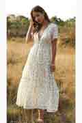 Women Summer Bohemian Floral Printed V Neck Beach Party Midi Dress