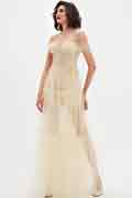 Beige OFF Shoulder Lace Tulle Long Evening Party Dress
