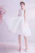 Weißes Kurzes Knielanges Tüll Cocktail Partykleid