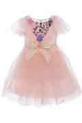 Bowknot Applique Waist Glitter Tulle Flower Girl Ball Gown
