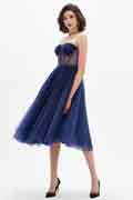 Navy Blue Corset Polyester Bone Tulle Cocktail Dress
