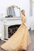 New Gold Off Shoulder Shiny Party Evening Prom Dress