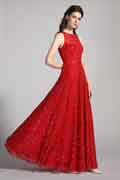 Red Round Neck Sequins Lace Ball Evening Dress