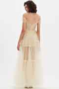 Beige OFF Shoulder Lace Tulle Long Evening Party Dress