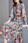 Floral Printed Chiffon Holiday Summer Party Dress