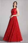 Red Round Neck Sequins Lace Ball Evening Dress