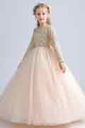 Beige Perlen&Pailletten Hochzeit Blumenmädchen Kleid