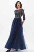 Blau Illusion Ausschnitt Pailletten Mutter Kleid