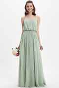 Grey V-Cut Spaghetti Long Chiffon Bridesmaid Dress