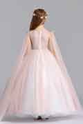 Pink V-Cut Open Sleeves Tulle Flowergirl Dress