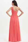 Eine Schulter Koralle Langes Brautjungfernkleid