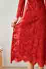 Red Round Neck Longe Sleeves Lace Dress Day Wear
