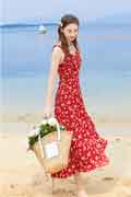 New Floral Print Summer Beach Dress Chiffon Party Gown