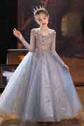 A-line Round Long Sleeves Tulle Flower Girl Dresses