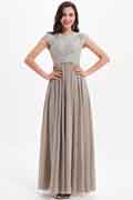 Grey Cap Sleeves Lace Appliques Bridesmaid Dress