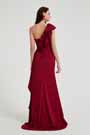 Bordeaux Ein Ruffle Schulter Slit Party Abendkleid