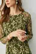 Green Round Long Sleeves Lace Appliques Party Dress / Day Wear