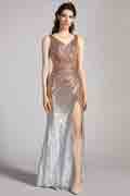 Gradient Gold&Silver sequins High Slit Party Evening Dress