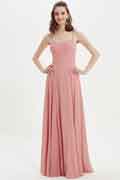A‑Linien Chiffon Brautjungfernkleid mit Spaghettiträgern, ärmellos und bodenlang für Hochzeiten