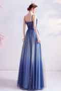 Blue Spaghetti Straps Shiny Tulle Evening Prom Dress