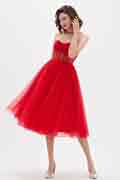 Bright Red Corset Polyester Bone Tulle Party Dress