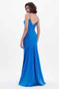 Blue Spaghetti V-Cut Mermaid Party Evening Dress